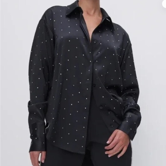 Good American crystal studded satin shirt - Picture 1 of 7